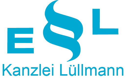 Ein blaues Logo mit den Buchstaben "ESL" und einem stilisierten Paragraphenzeichen in der Mitte. Darunter steht der Text "Kanzlei Lüllmann".